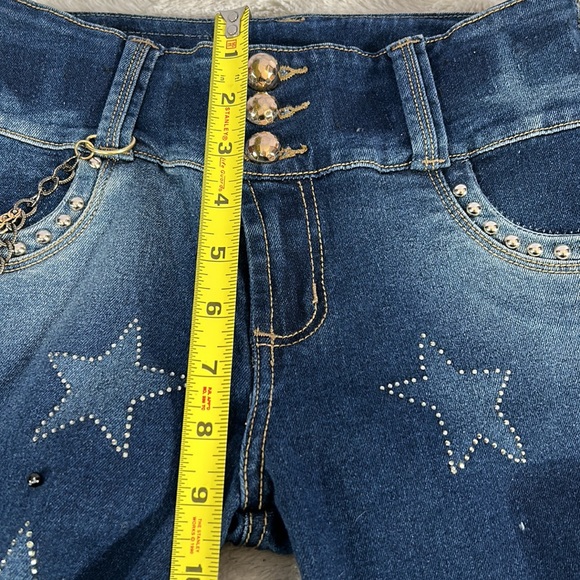 NYE Colombian made butt lifting star chain bling distressed jeans sz US 3 - Picture 8 of 13